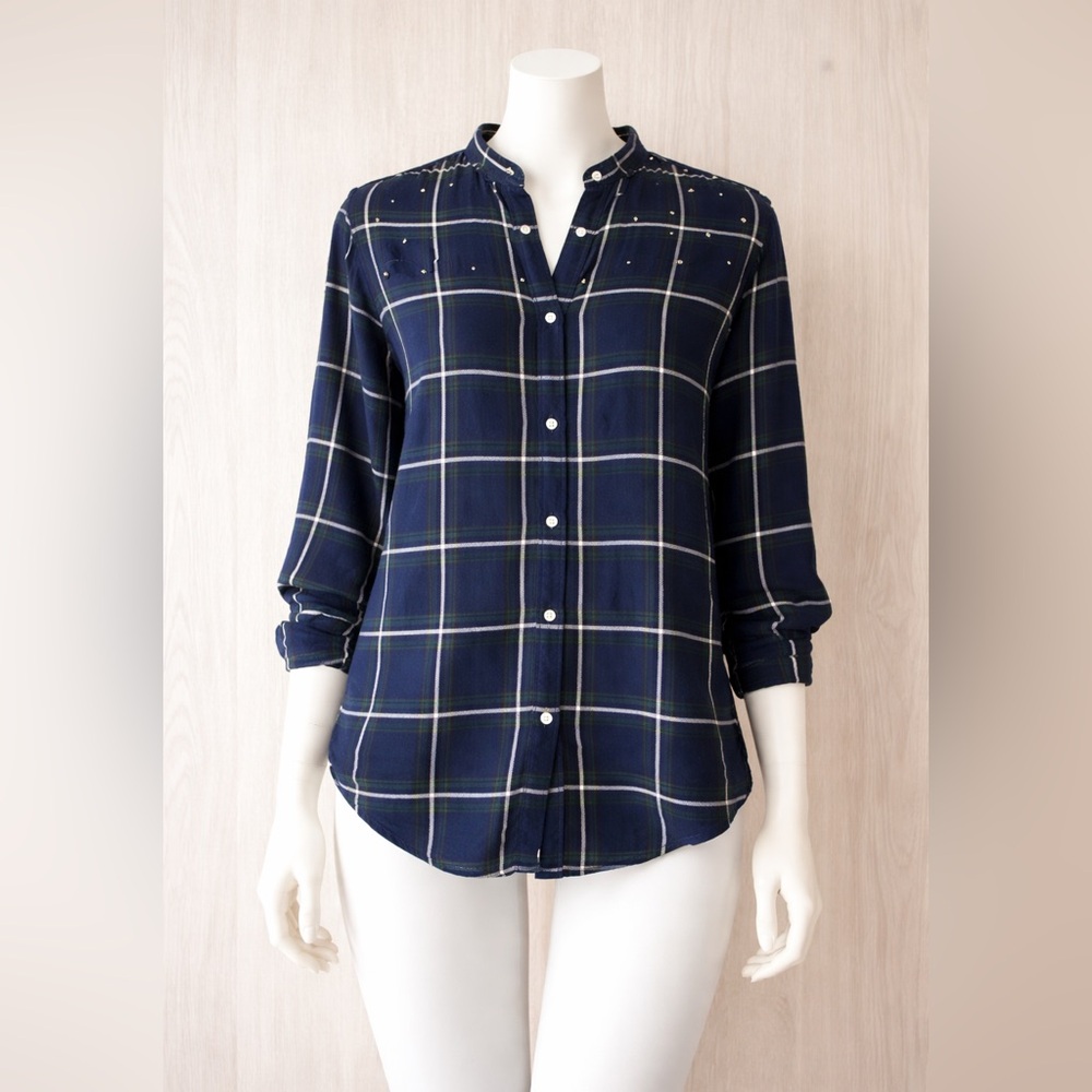 INC Plaid Star Stud Snap Button Shirt Small Unisex Oversized New With Tag